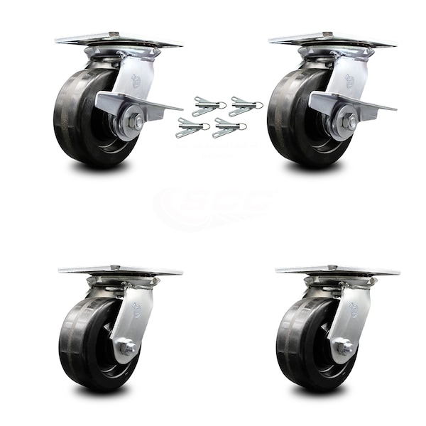 Service Caster 5 Inch Phenolic Caster Set with Roller Bearing 4 Swivel Lock and 2 Brake SCC SCC-35S520-PHR-SLB-BSL-2-BSL-2 - main